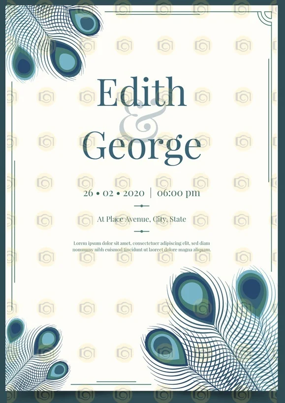 Simple Wedding Invitation Template Featuring A Peacock Feather Design